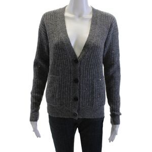 Odeeh Unisex Cardigan Dark Gray V-Neck Button Alpaca Wool Size 2XS